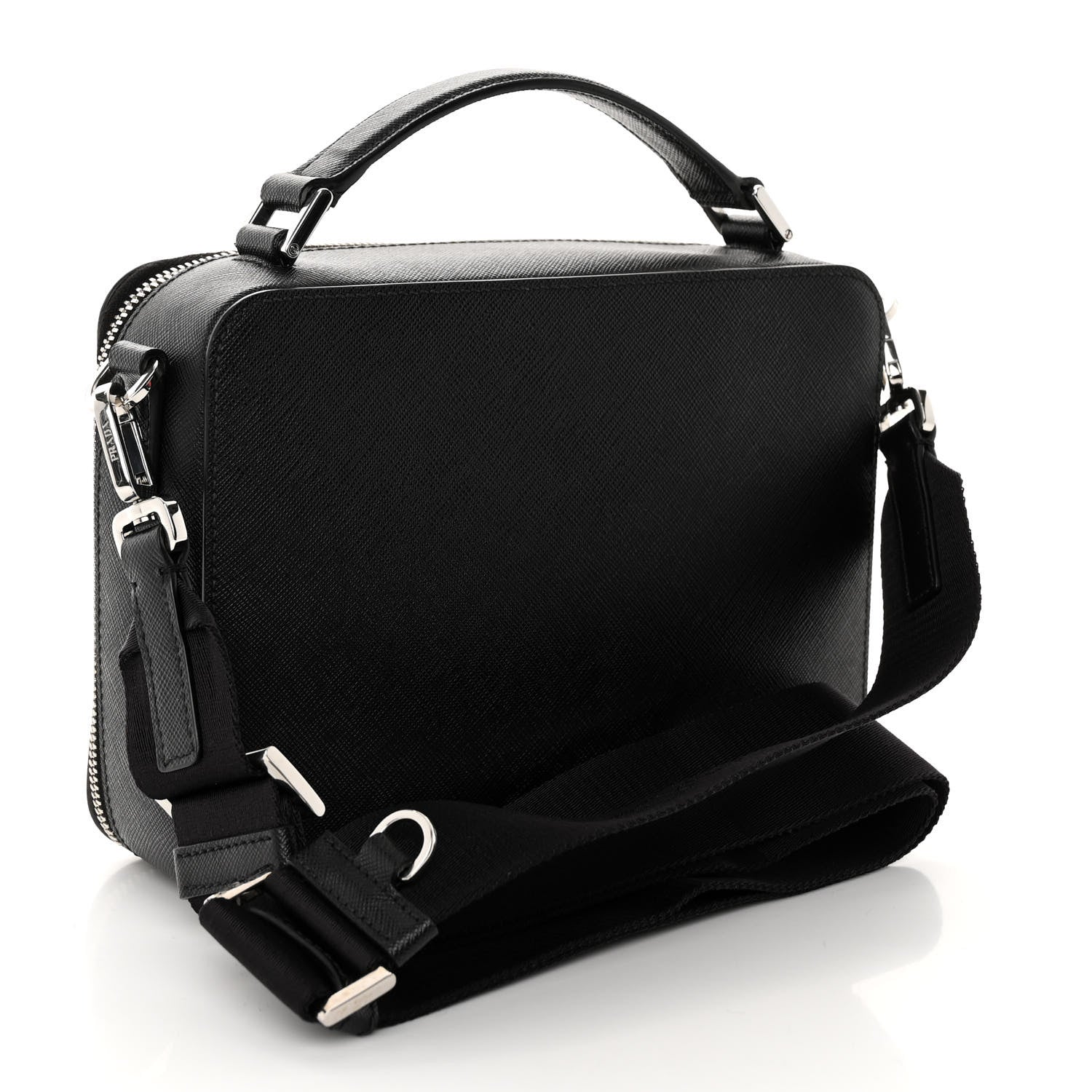 Prada Saffiano Travel Medium Brique Crossbody Bag Black 3 of 9