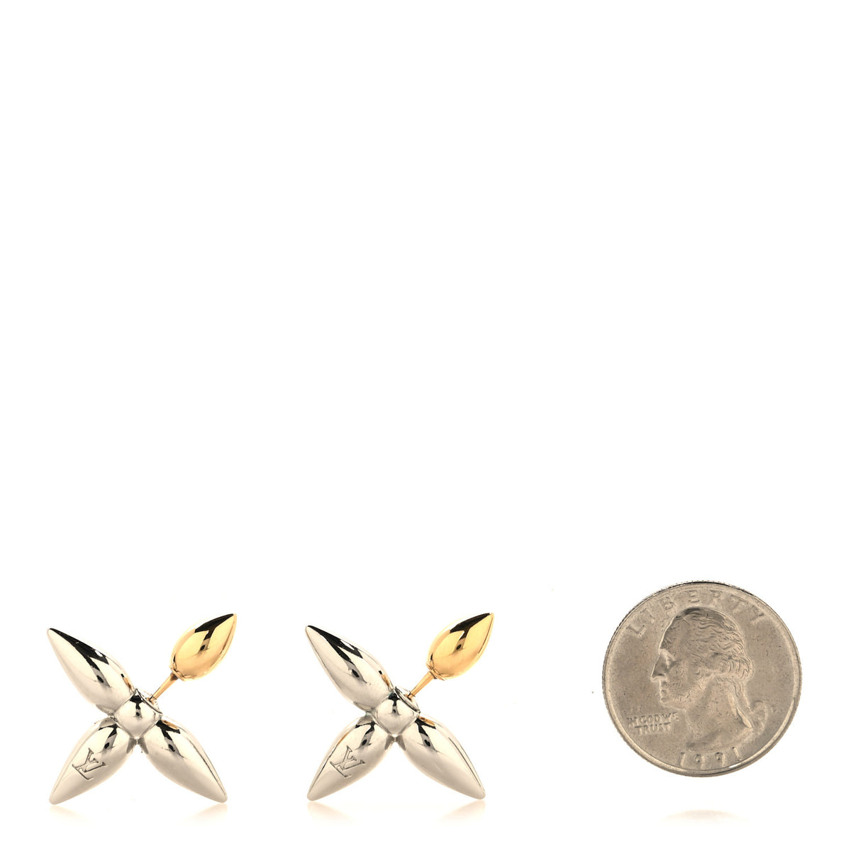 Louis Vuitton Metal Louisette Earrings Silver Gold 2 of 4