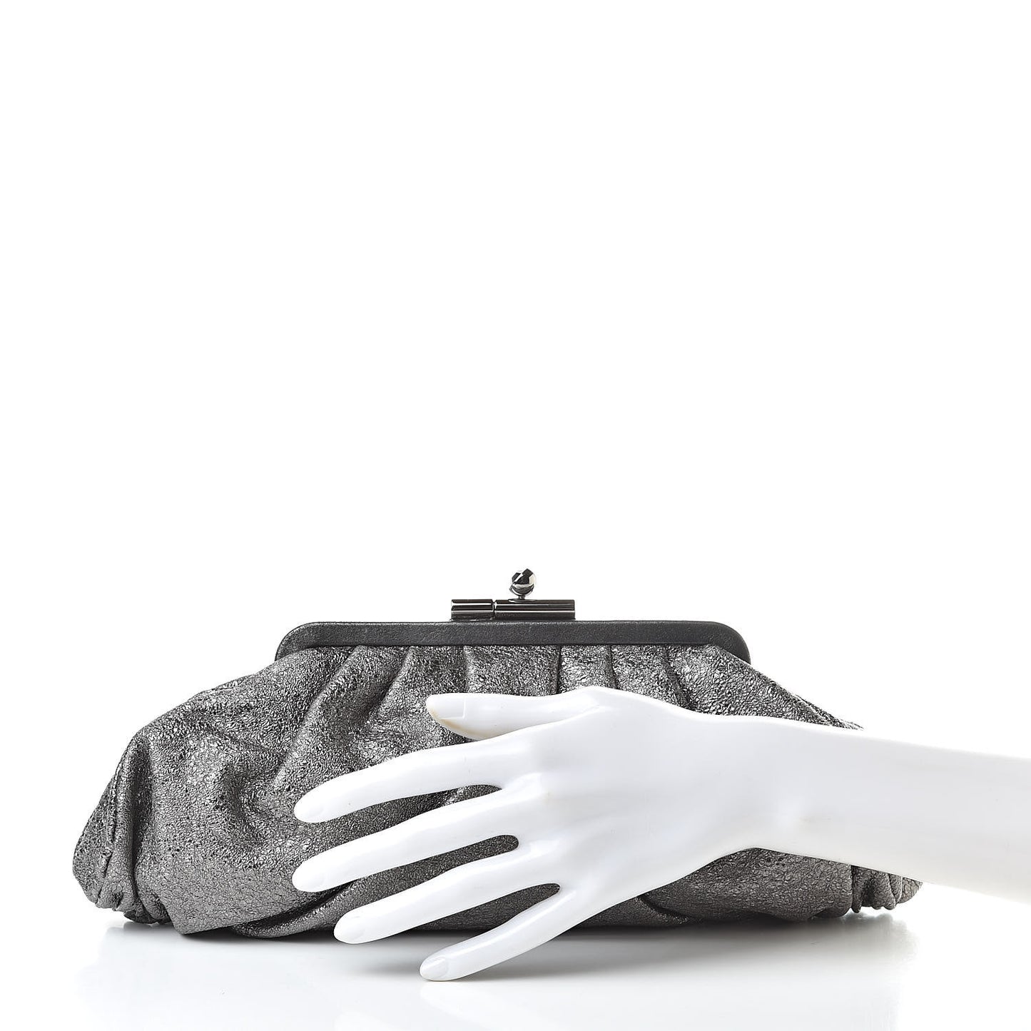 Metallic Crackled Calfskin Monte Carlo Clutch Dark Silver