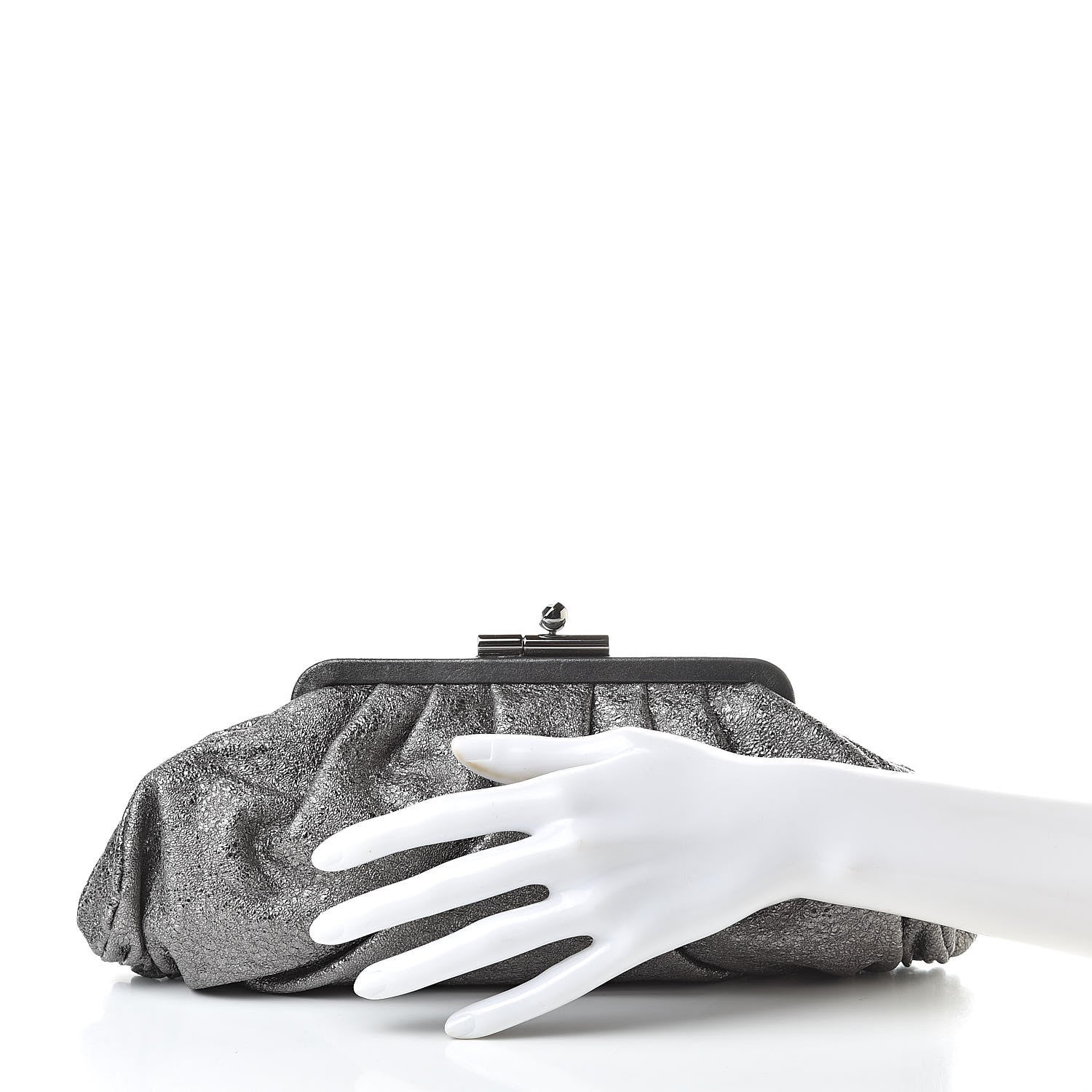 Chanel Metallic Crackled Calfskin Monte Carlo Clutch Dark Silver 2 of 8