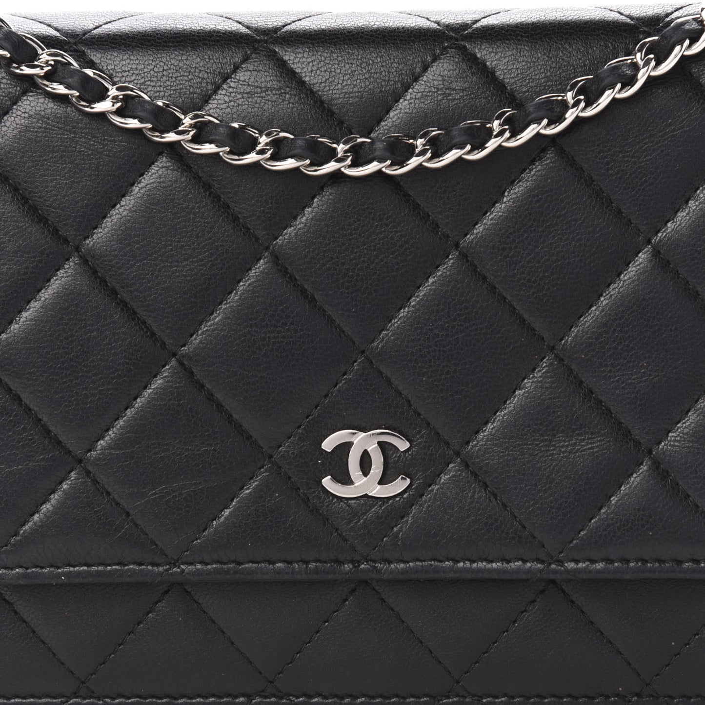 Lambskin Quilted Wallet On Chain WOC Black