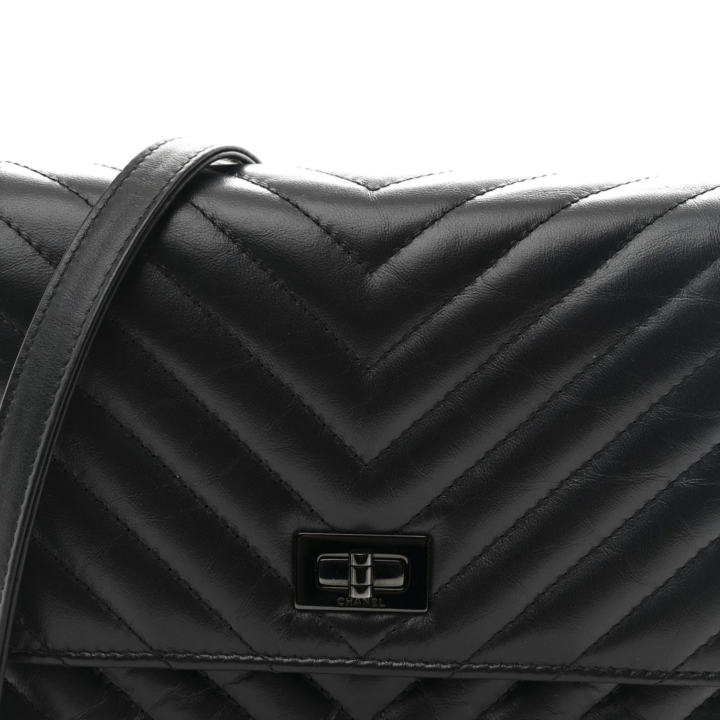 Aged Calfskin Chevron Quilted Reissue 2.55 Square Wallet On Chain WOC So Black