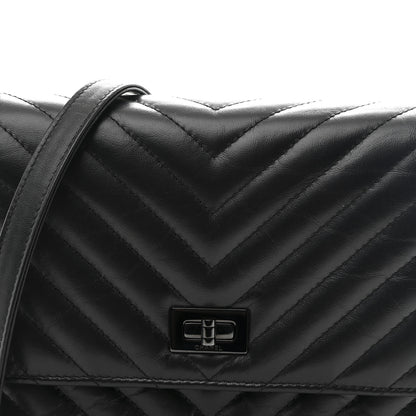 Chanel Aged Calfskin Chevron Quilted Reissue 2.55 Square Wallet On Chain WOC So Black 9 of 12