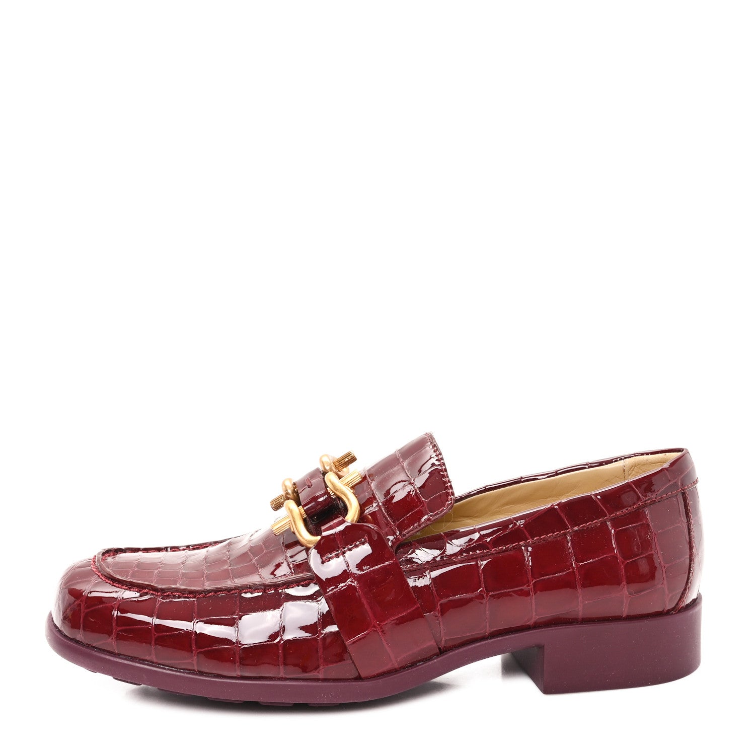 Bottega Veneta Glossy Calfskin Crocodile Embossed Monsieur Loafers 38.5 Cherry 1 of 9