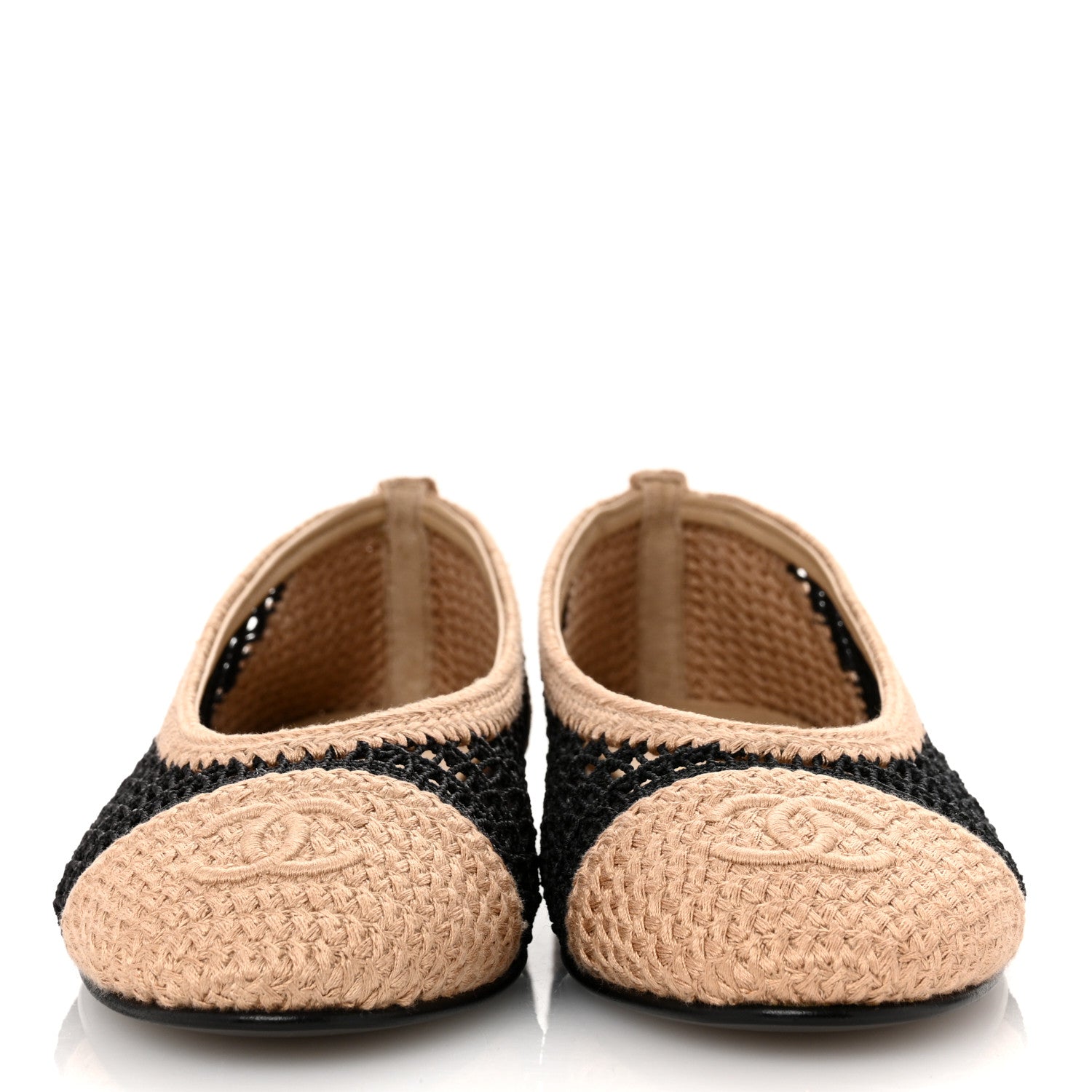 Chanel Raffia Cap Toe Ballerina Flats 36.5 Black Beige 3 of 9