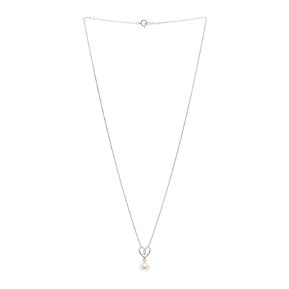 Mikimoto 18K White Gold Diamond Akoya Pearl 7mm Heart Drop Pendant Necklace 4 of 5