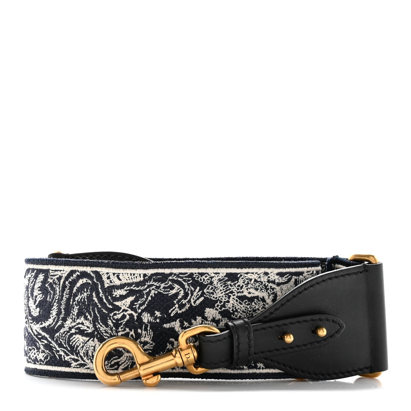 Canvas Embroidered Toile De Jouy Shoulder Strap Black