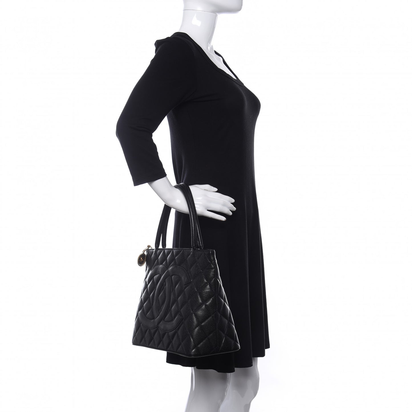 Caviar Quilted Medallion Tote Black