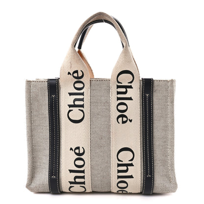 Chloe Cotton Calfskin Small Woody Ribbon Tote White Blue 1 of 14