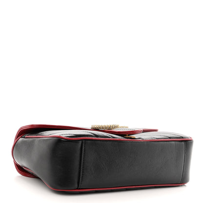 Gucci Vintage Effect Calfskin Matelasse Diagonal Small Torchon GG Marmont Shoulder Bag Black Romantic Cherry 4 of 10