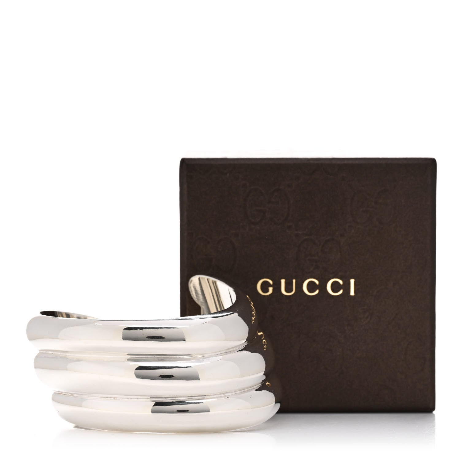 Gucci Sterling Silver Wide Puffy 3 Row Cuff Bracelet 2 of 4
