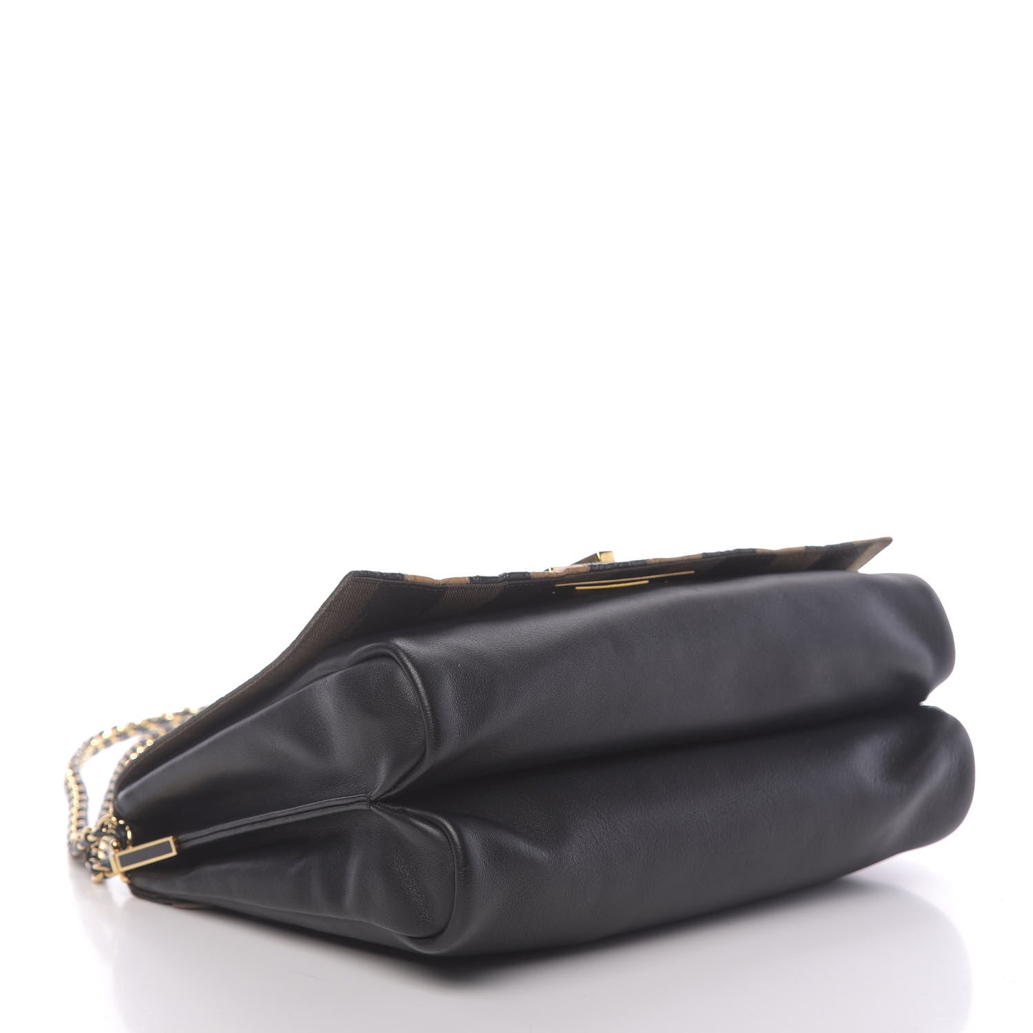 Fendi Calfskin Crocodile Embossed Striped Claudia Large Shoulder Bag Black 4 of 11
