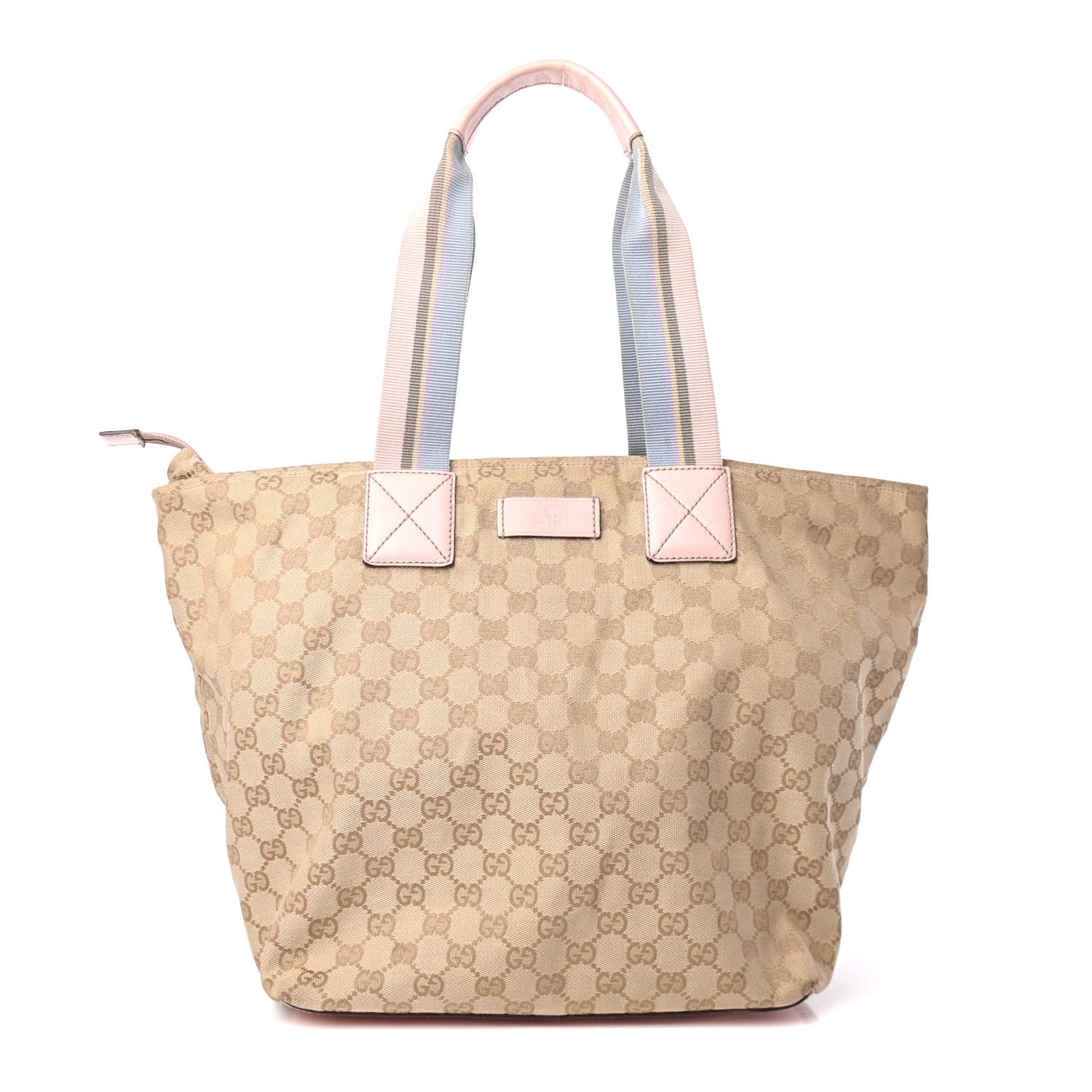 Gucci GG Monogram Large Web Handle Bucket Tote Pink Blue 1 of 4
