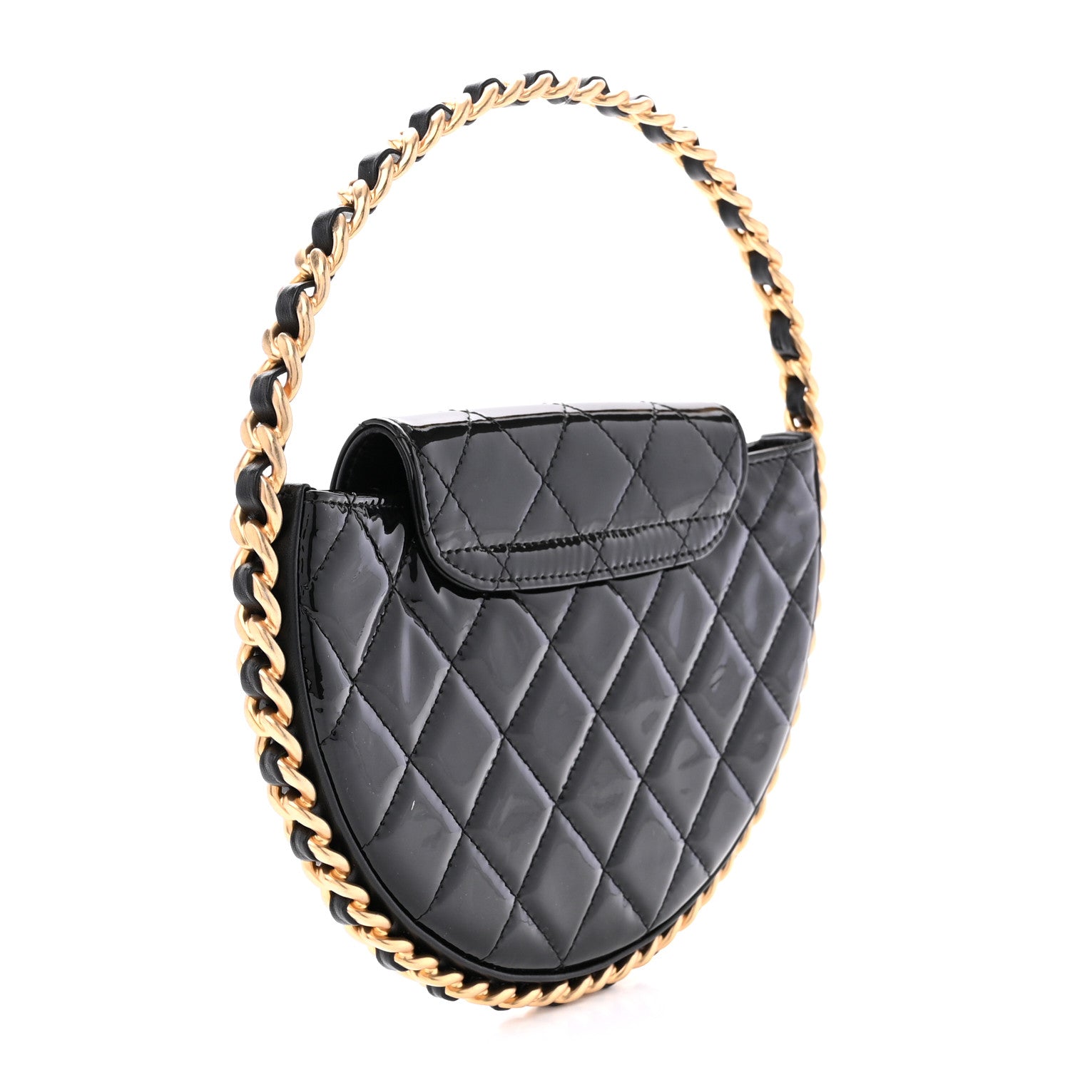 Chanel Patent Calfskin Quilted Chain Hoop Bag Black 3 of 11