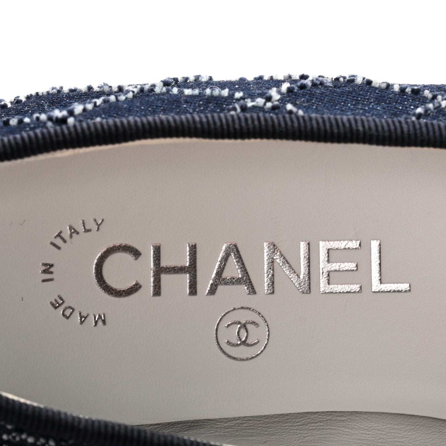 Denim Quilted Grosgrain Cap Toe Ballerina Flats 37 Dark Blue Black