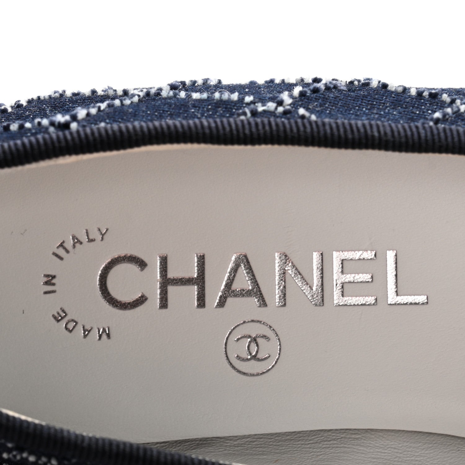 Chanel Denim Quilted Grosgrain Cap Toe Ballerina Flats 37 Dark Blue Black 8 of 9
