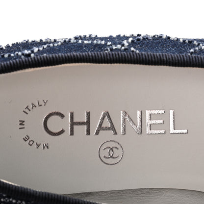 Chanel Denim Quilted Grosgrain Cap Toe Ballerina Flats 37 Dark Blue Black 8 of 9