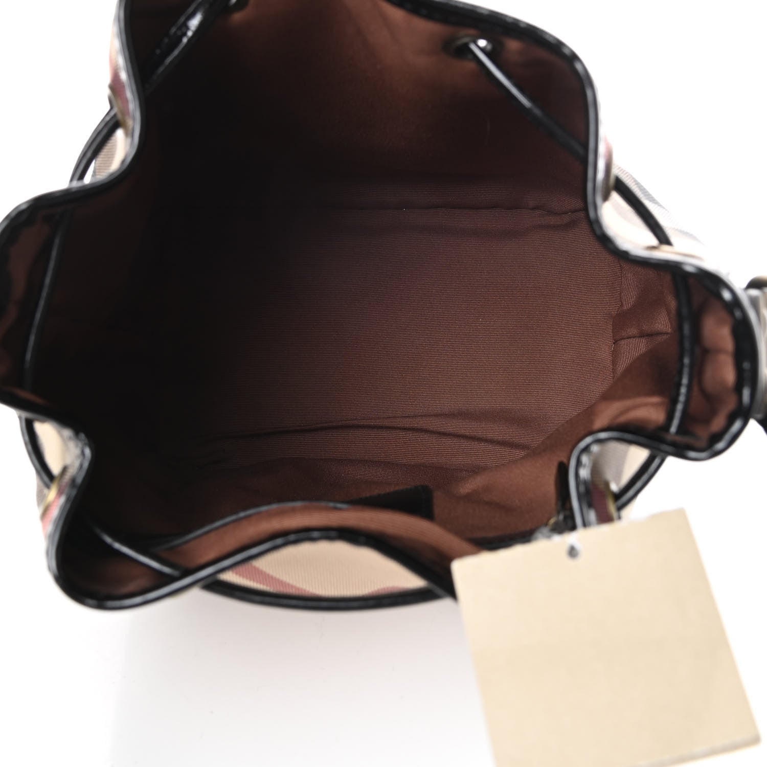 Burberry Patent Trim Nova Check Drawstring Bucket Bag Black 5 of 12