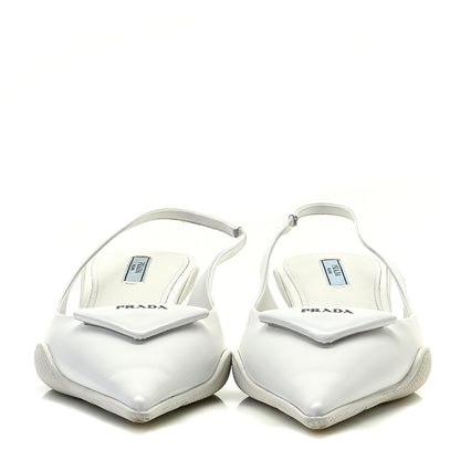 Prada Spazzolato Triangle Logo Pointed Toe 45mm Slingback Pumps 38.5 White 3 of 32