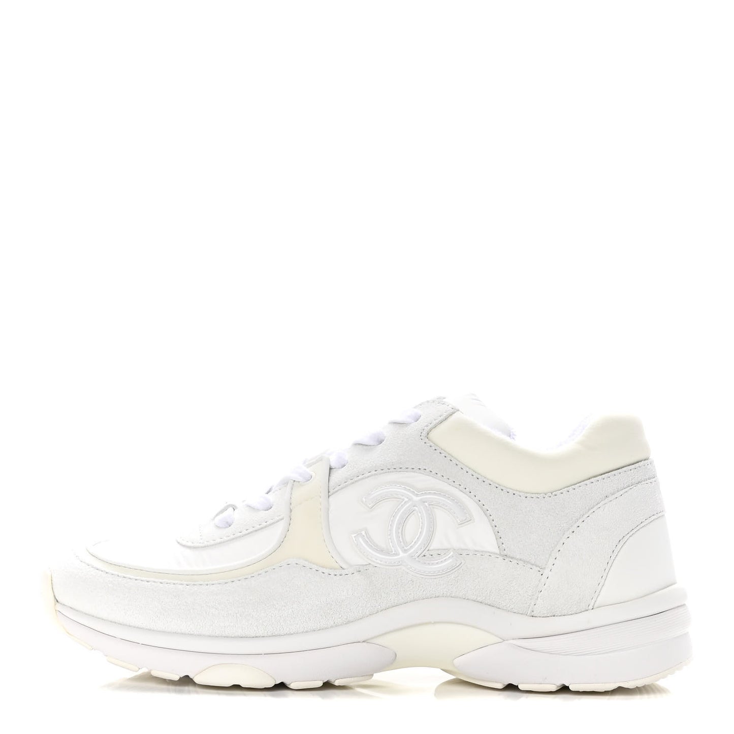 Nylon Calfskin Suede Fabric CC Sneakers 40 White