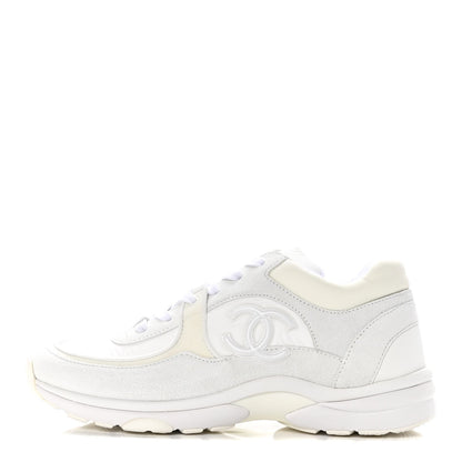 Chanel Nylon Calfskin Suede Fabric CC Sneakers 40 White 1 of 10
