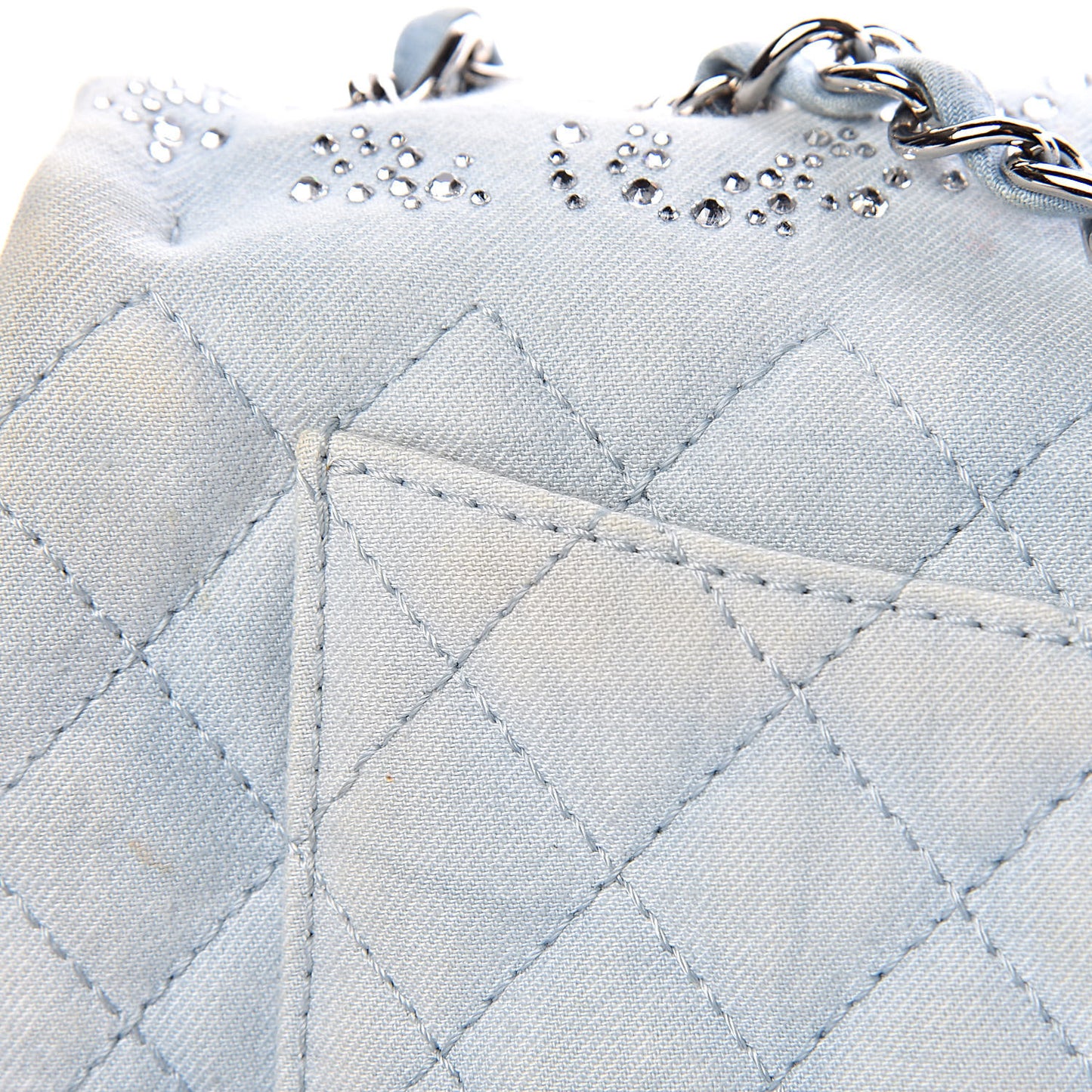 Denim Quilted Swarovski Crystal Flap Blue
