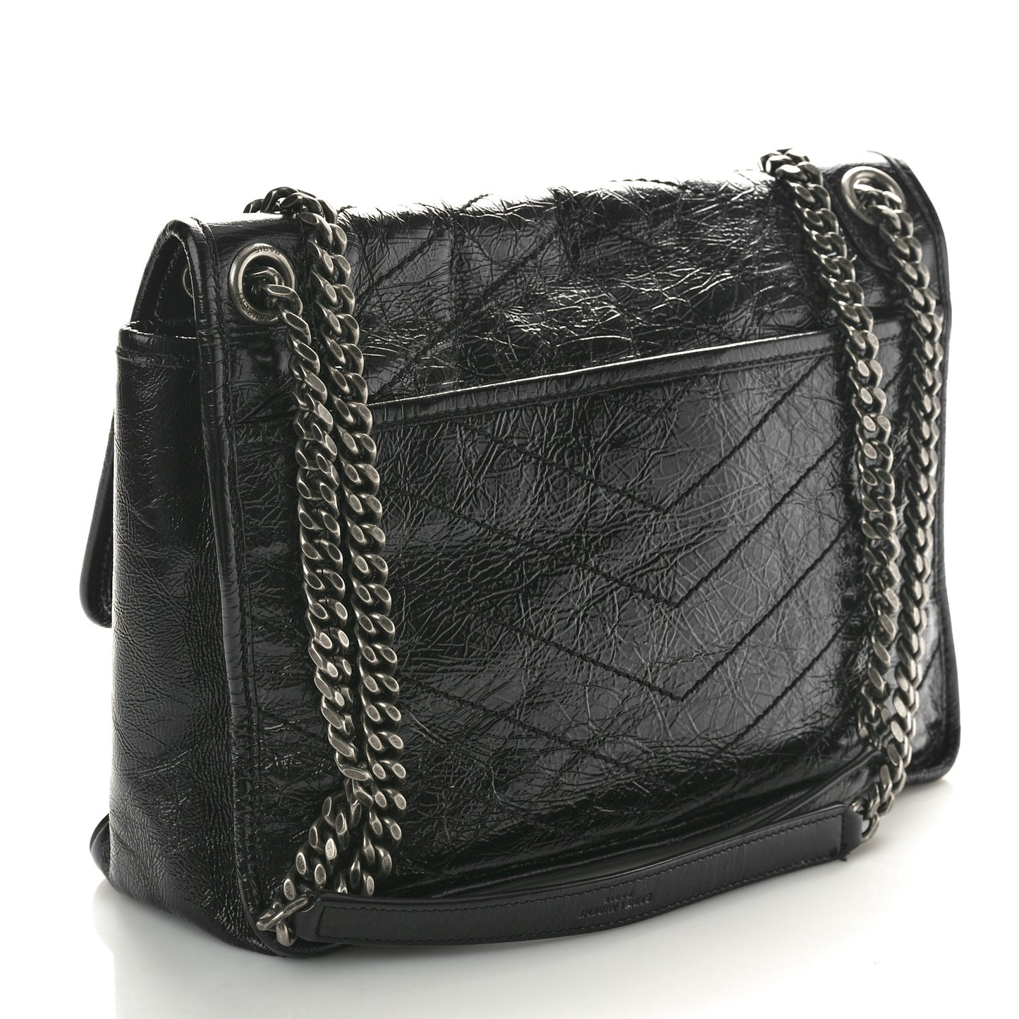 Crinkled Calfskin Matelasse Monogram Medium Niki Chain Satchel Black