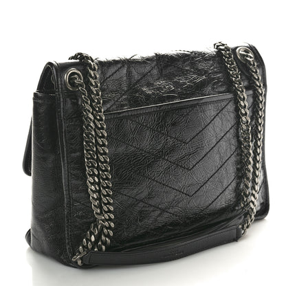 Saint Laurent Crinkled Calfskin Matelasse Monogram Medium Niki Chain Satchel Black 3 of 11