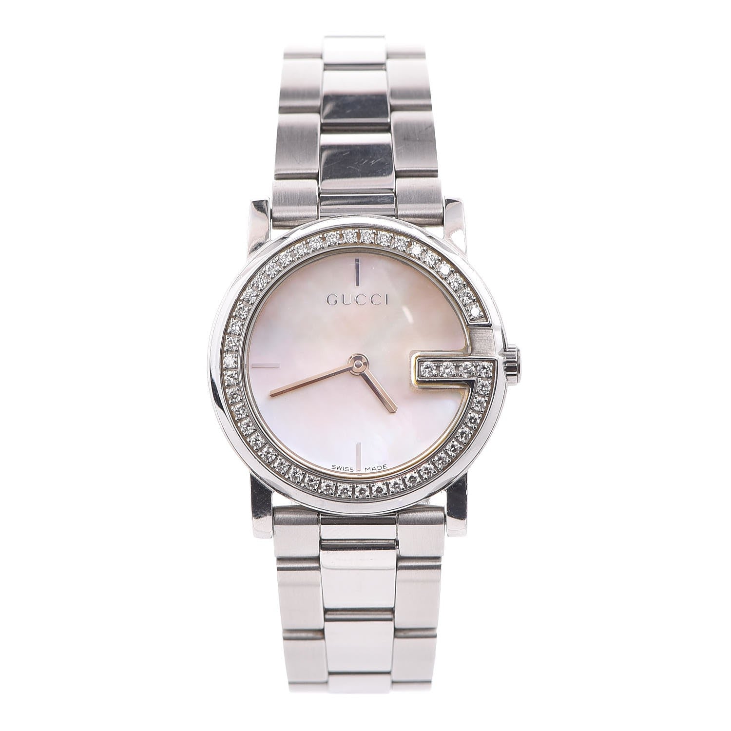 Gucci Stainless Steel Diamond Bezel Mother of Pearl 27mm 101L Quartz Watch 1 of 8