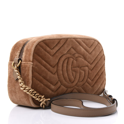 Gucci Velvet Matelasse Small GG Marmont Chain Shoulder Bag Taupe 2 of 9
