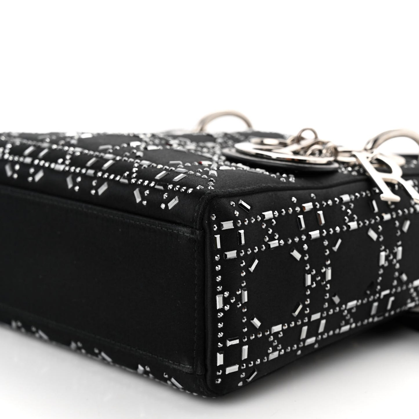 Satin Crystal Cannage Mini Lady Dior Black