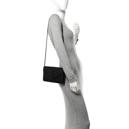 Saint Laurent Grain De Poudre Matelasse Chevron Monogram Monochrome Chain Wallet Black 3 of 10