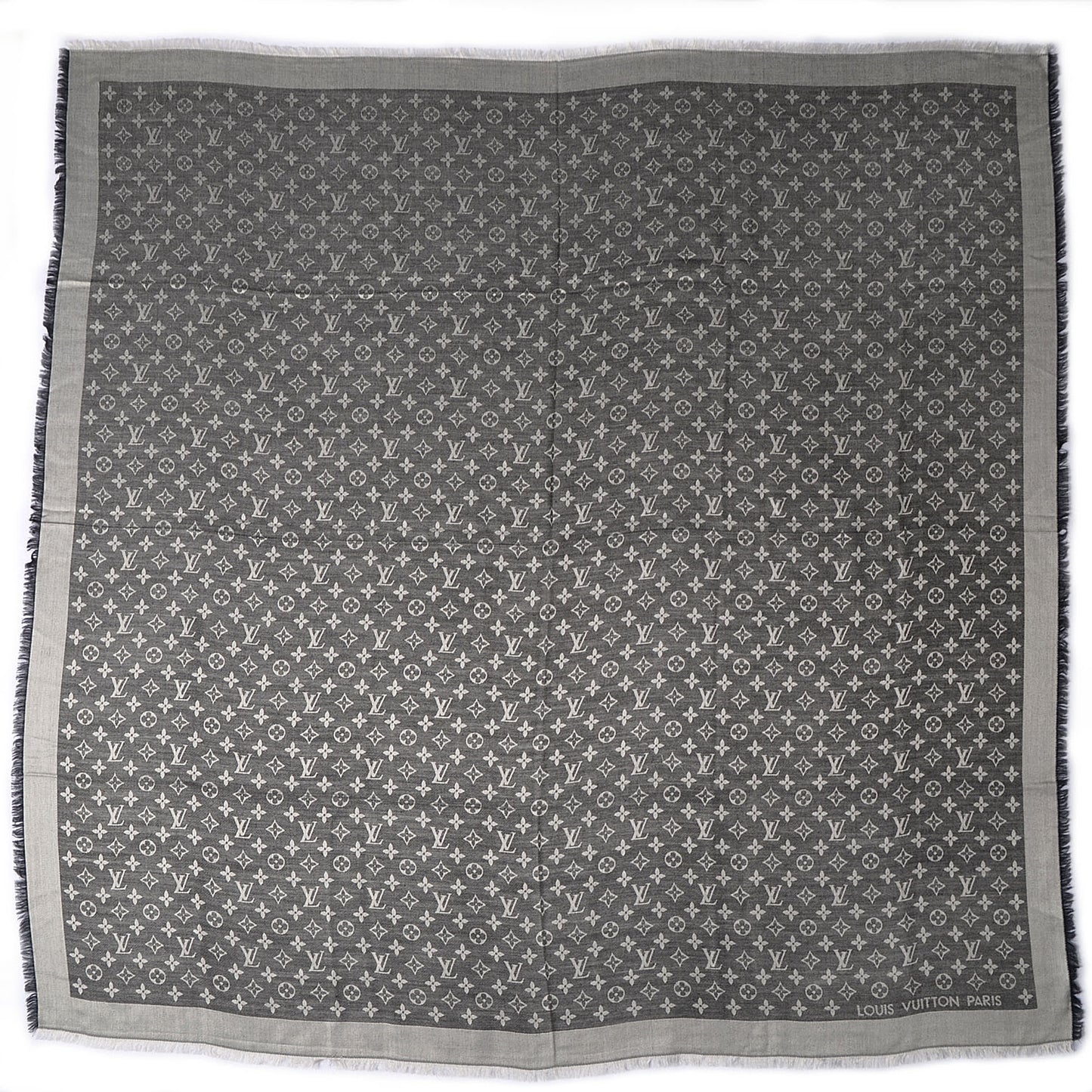 Wool Silk Monogram Denim Shawl Black