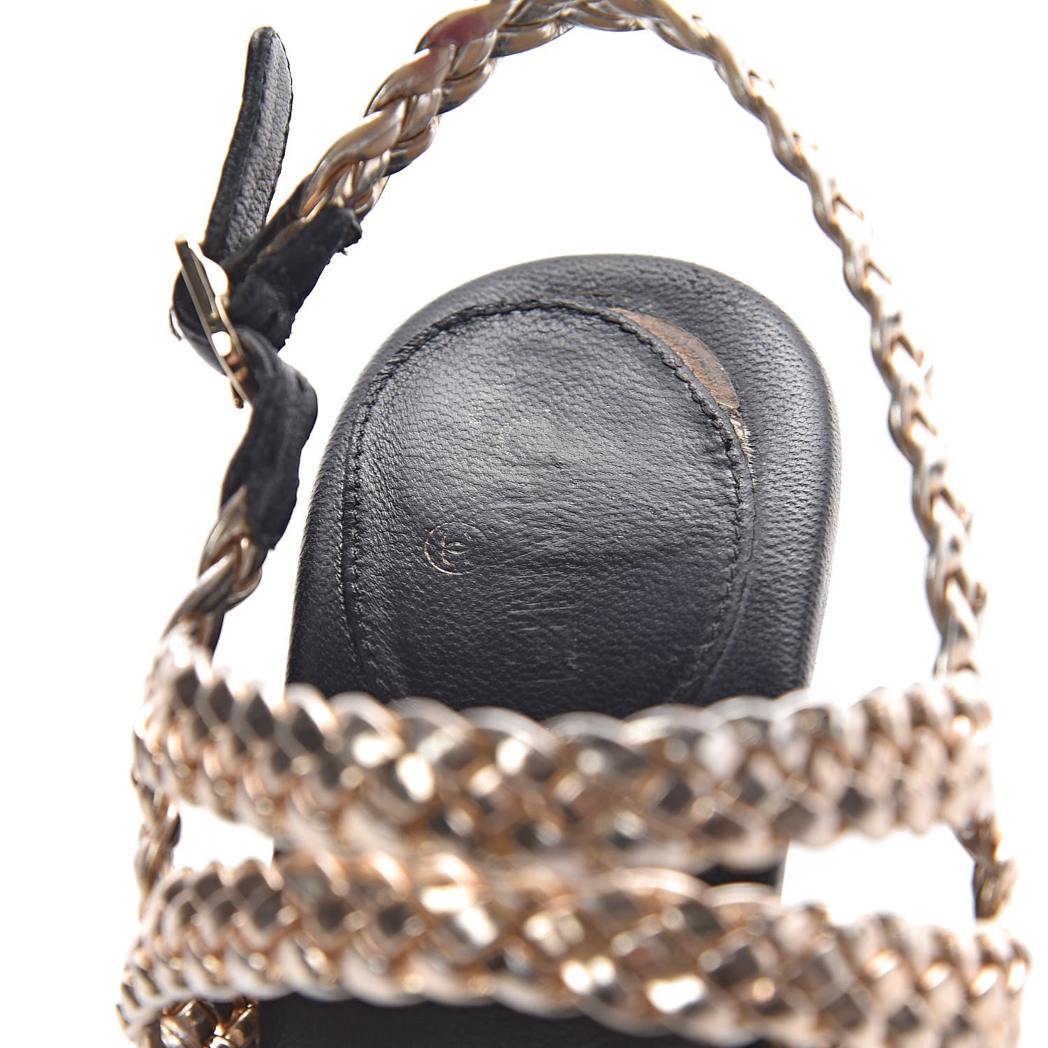 Chanel Metallic Calfskin Braided Wedge Sandals 36.5 Gold 12 of 15