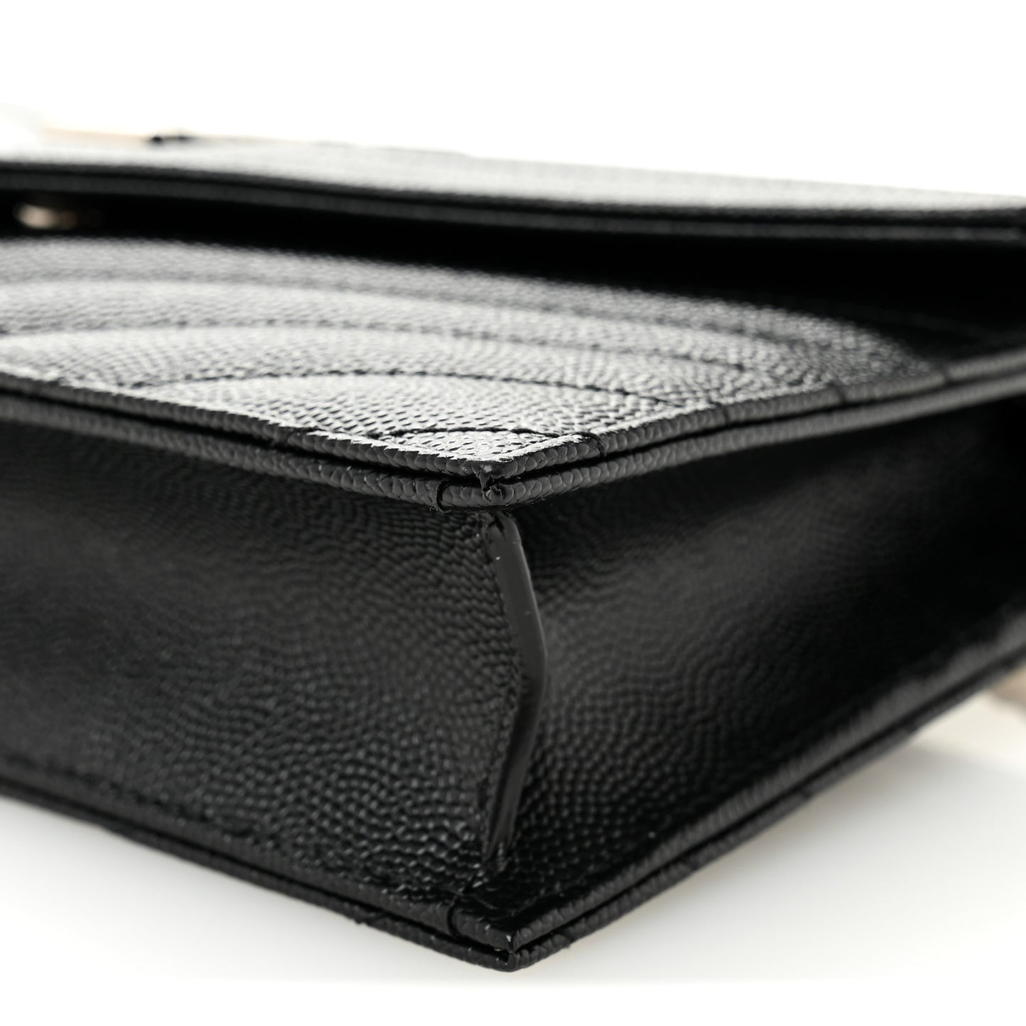 Grain De Poudre Matelasse Chevron Monogram Envelope Chain Wallet Black