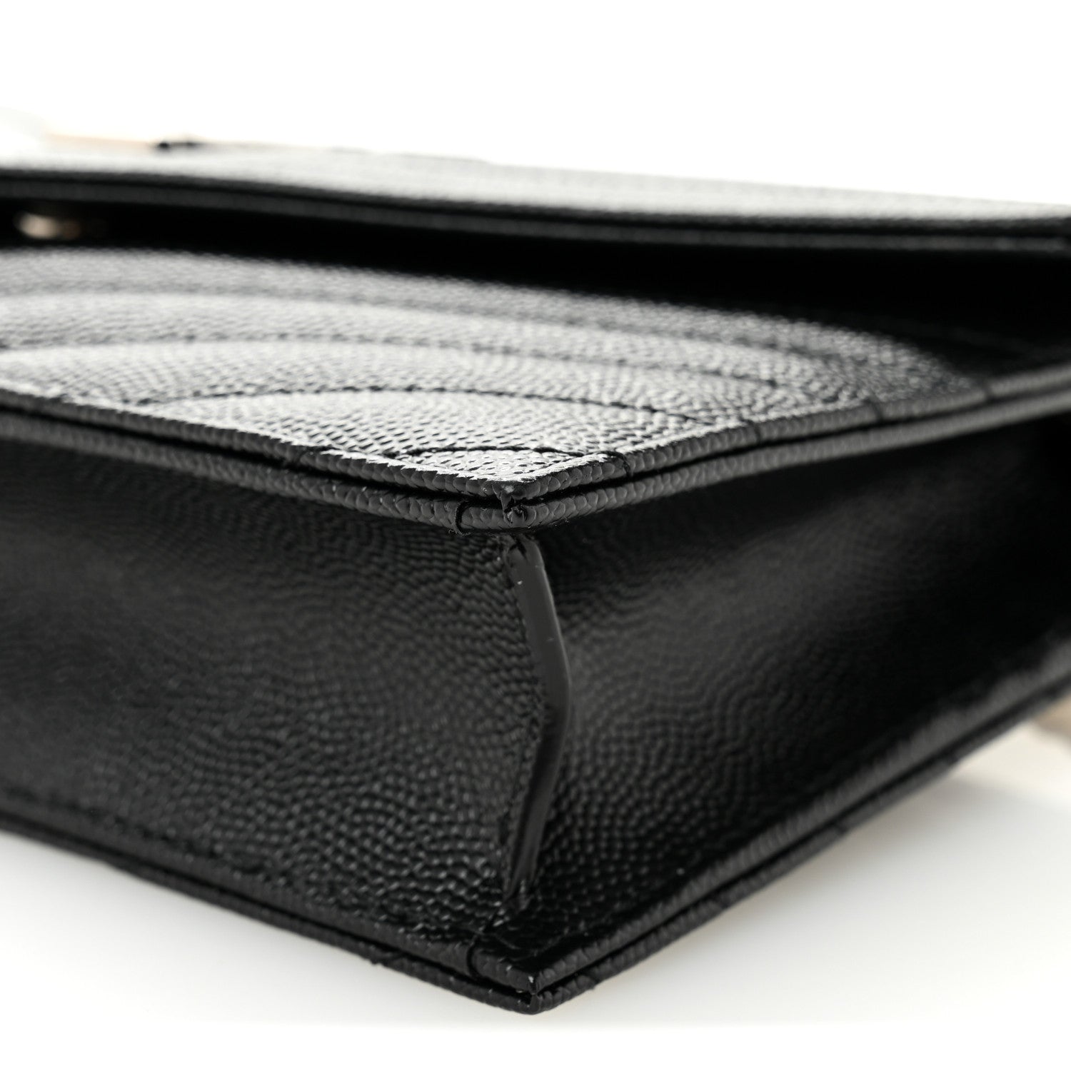 Saint Laurent Grain De Poudre Matelasse Chevron Monogram Envelope Chain Wallet Black 9 of 9
