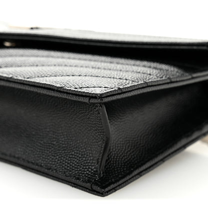 Saint Laurent Grain De Poudre Matelasse Chevron Monogram Envelope Chain Wallet Black 9 of 9