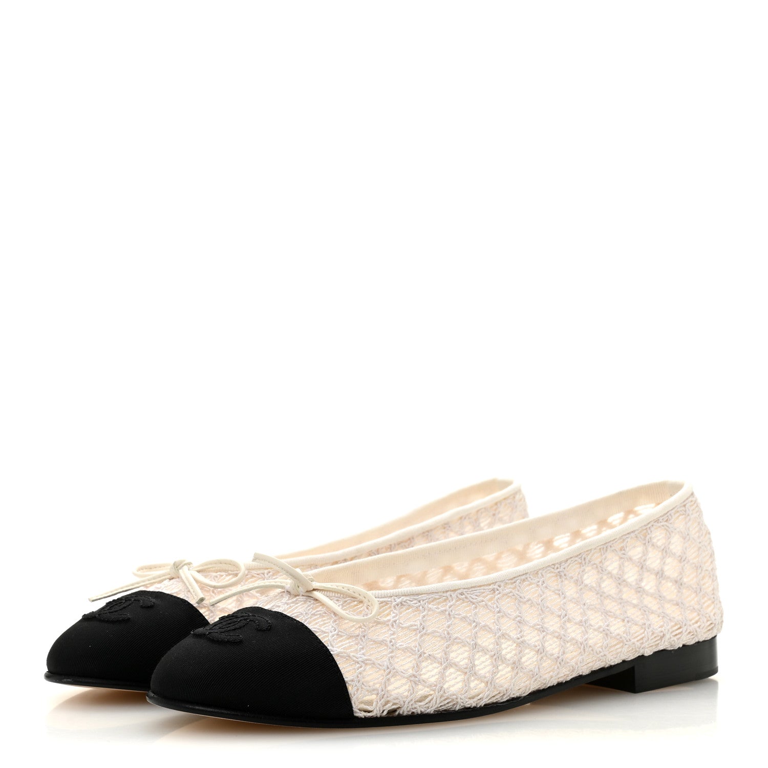 Chanel Embroidered Grosgrain Cap Toe Ballerina Flats 37.5 White Black 4 of 9