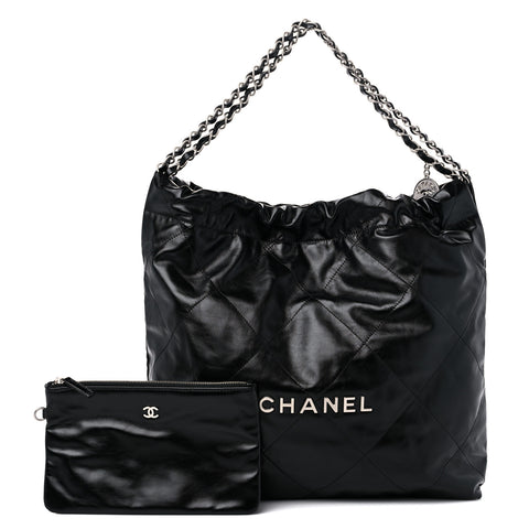 Shiny Calfskin Quilted Chanel 22 Black