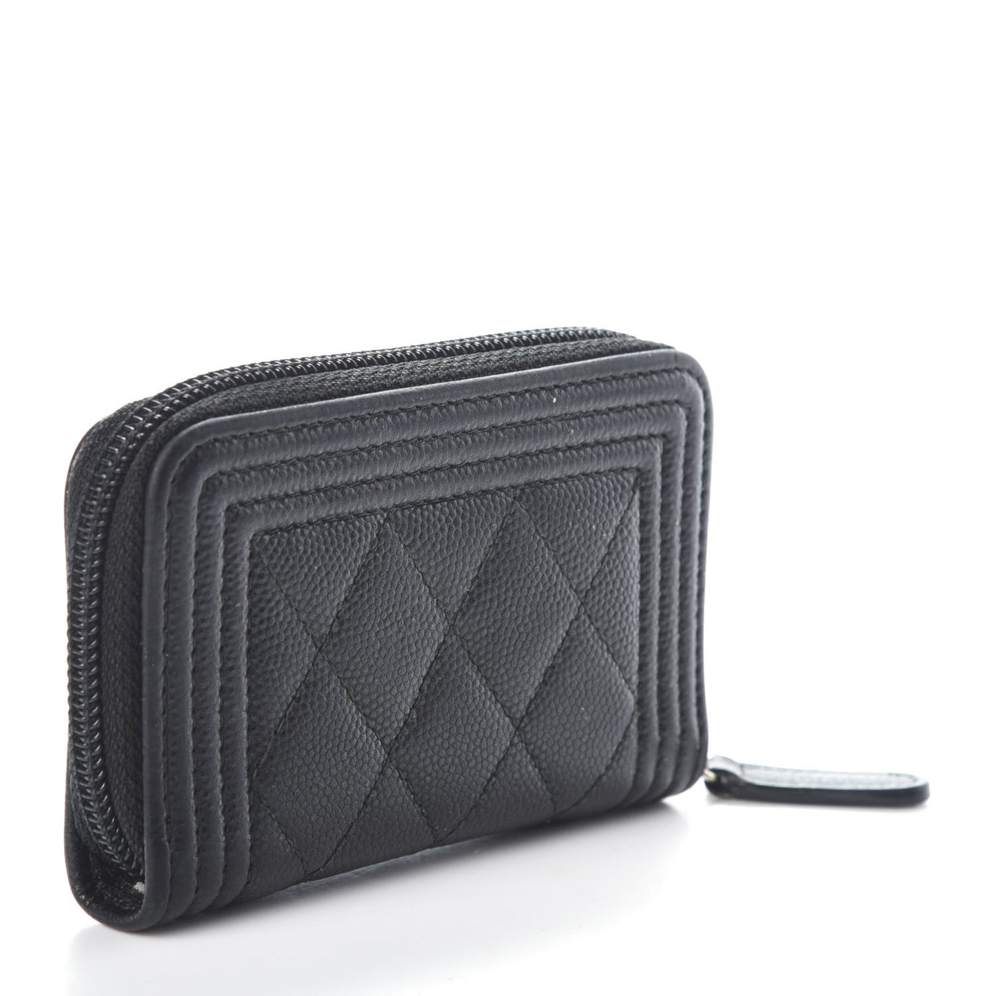 Caviar Quilted Boy Zip Around Coin Purse Wallet Black