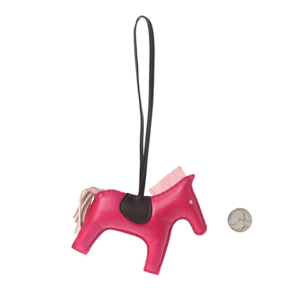 Hermes Milo Lambskin Grigri Rodeo Horse Bag Charm MM Rose Sakura Framboise Rouge Sellier 2 of 3