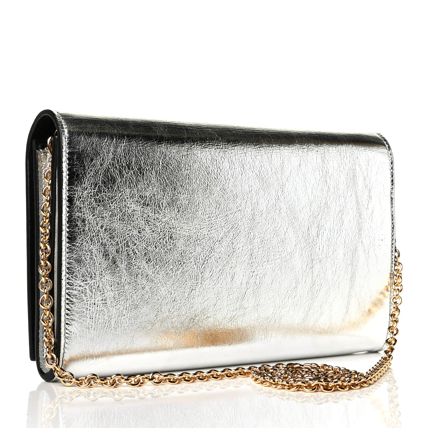Saint Laurent Metallic Calfskin Monogram Belle de Jour Chain Clutch Silver 2 of 4