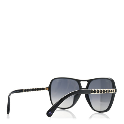Chanel Metal Calfskin Polarized CC Chain Pilot Sunglasses 5439-Q-A Black 3 of 7