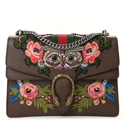 Gucci Calfskin Web Owl Embroidered Medium Dionysus Shoulder Bag New Acero Multicolor 1 of 12