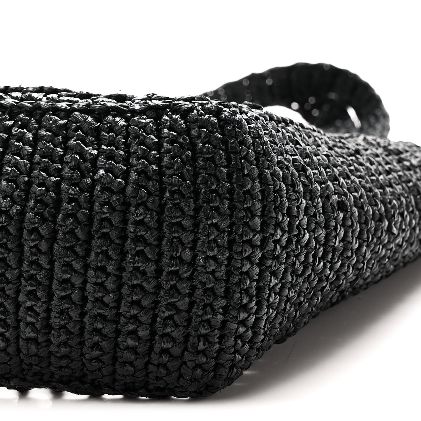 Yarn Raffia Effect Crochet Logo Embroidered Small Tote Bag Black