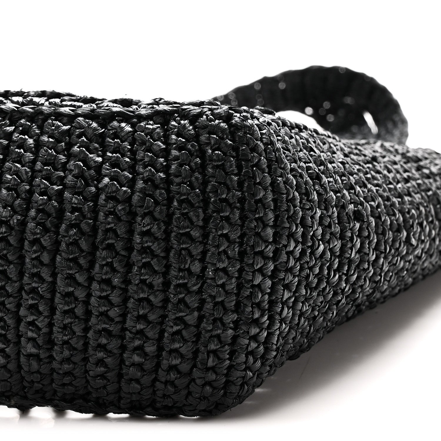 Prada Yarn Raffia Effect Crochet Logo Embroidered Small Tote Bag Black 9 of 9