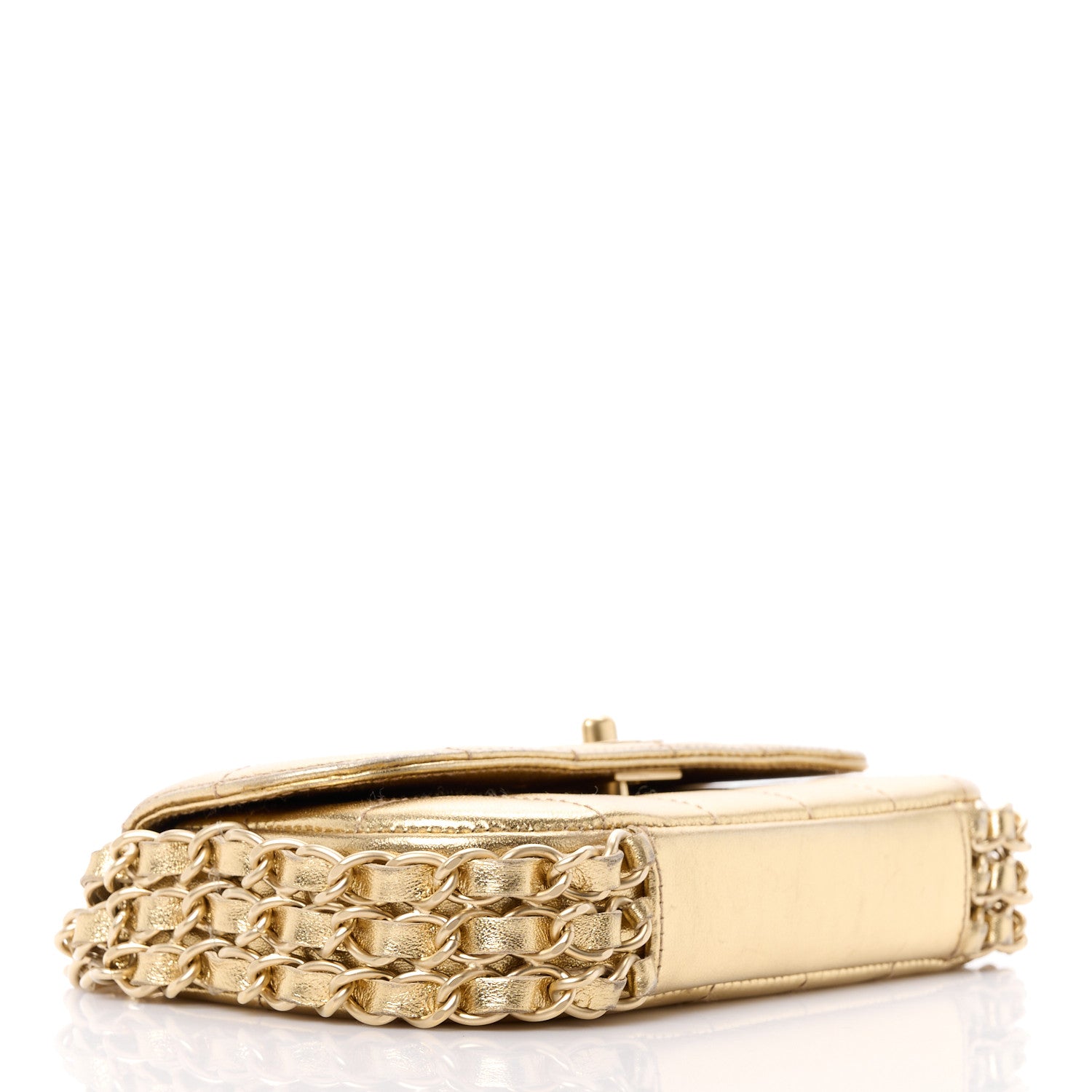 Chanel Metallic Lambskin Quilted Chocolate Bar 3 Chain Flap Gold 4 of 13