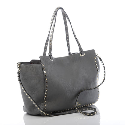 Valentino Garavani Pebbled Calfskin Medium Rockstud Tote Grey 3 of 11