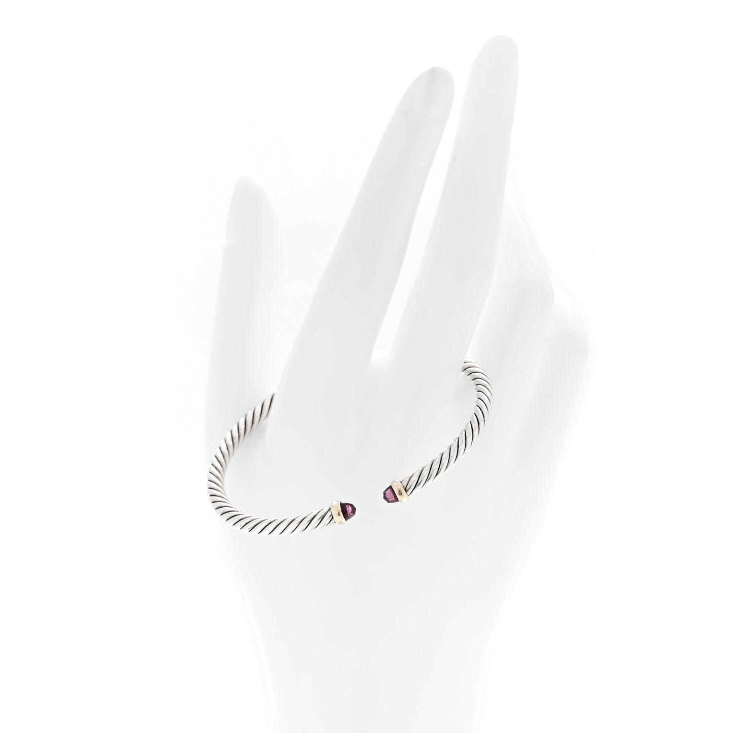 Sterling Silver 14K Yellow Gold Garnet 4mm Cable Flex Bracelet