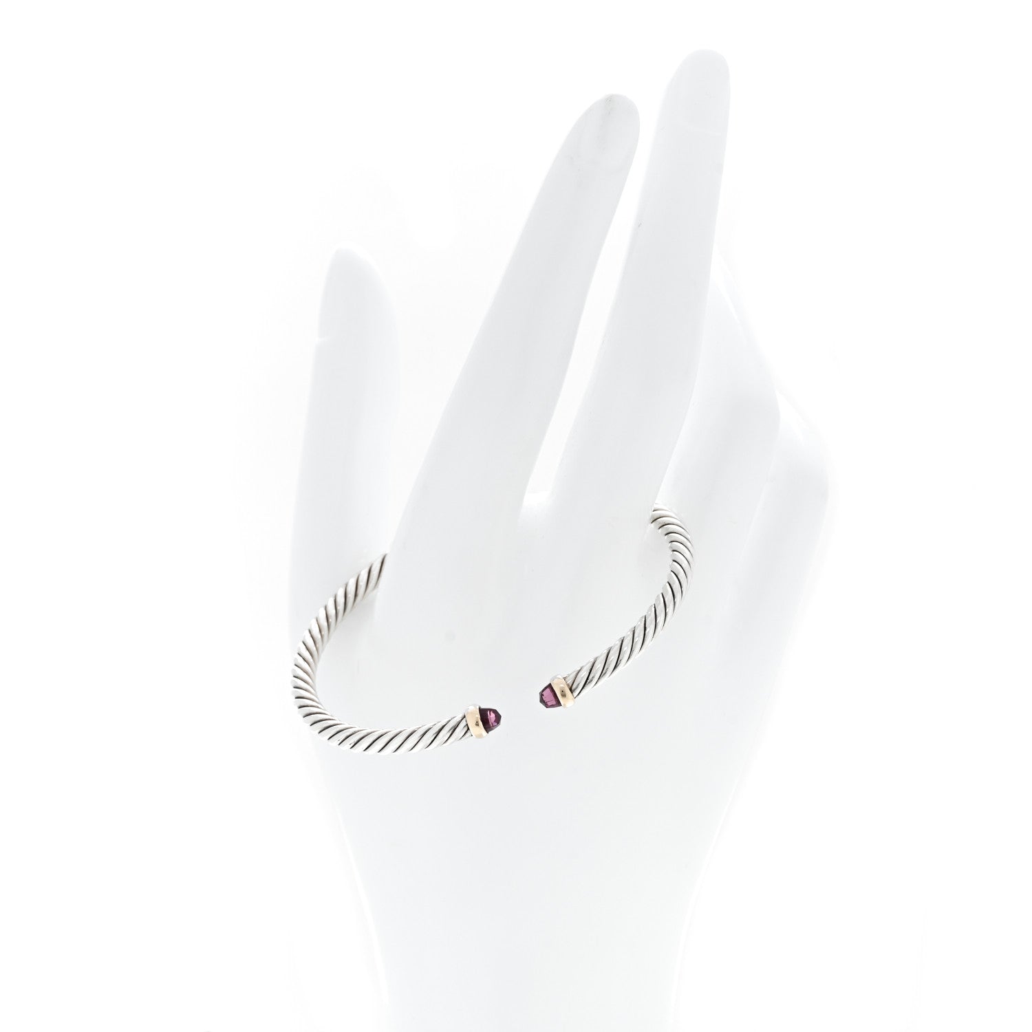David Yurman Sterling Silver 14K Yellow Gold Garnet 4mm Cable Flex Bracelet 2 of 6